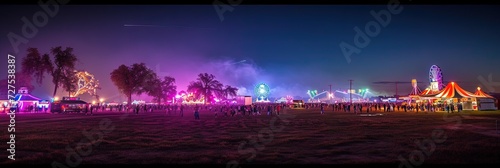 summer music festival with stage and crowd gathering to listen to their favorite musicians play