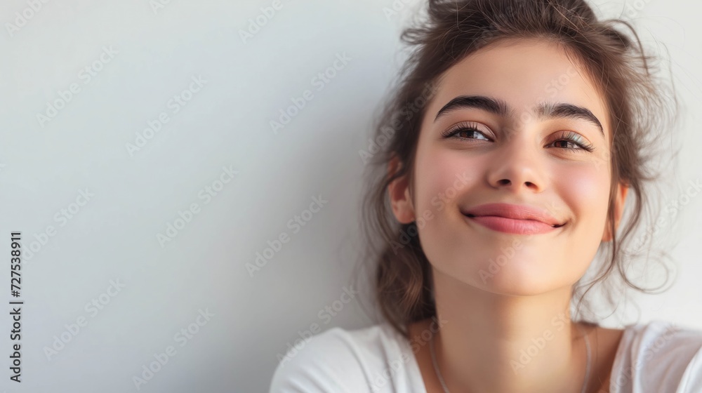 Attractive and smart young lady wears a lovely smile while her mind sparks Attractive and smart young lady wears a lovely smile while her mind sparks