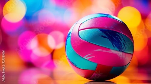 Vibrant volleyball close-up, sporty theme with colorful background photo