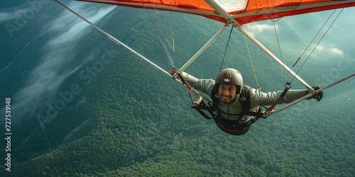 Hang gliding on paraglider in the air for extreme sports and adventure travel