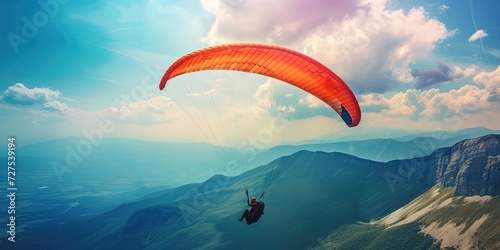Hang gliding on paraglider in the air for extreme sports and adventure travel