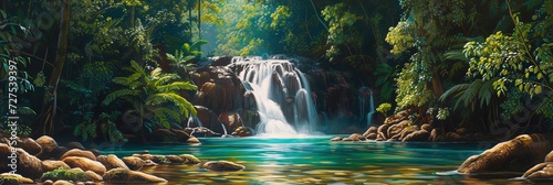 Exotic tropical waterfall landscape with flowing water