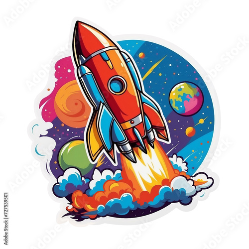 colorful flying rocket logo, suitable for stickers