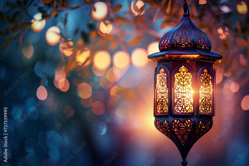 Creating Eid Mubarak cards for Muslim holidays, celebrating the Eid-ul-Adha festival with the inclusion of Arabic Ramadan lanterns and decorative lamps.
