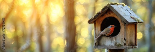 bird in a birdhouse enjoying the fine life in shelter from the environment photo