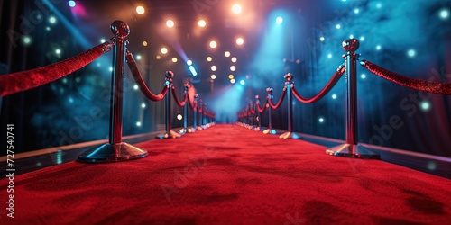 Red carpet at a movie premiere background with empty space for product placement 3D render realistic photo