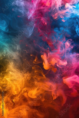 Abstract multicolored smoke on a black isolated background.