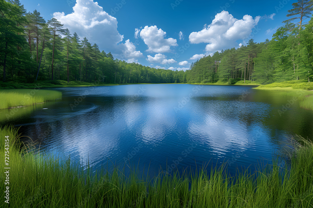 Fototapeta premium serene lake reflected in the forest 2