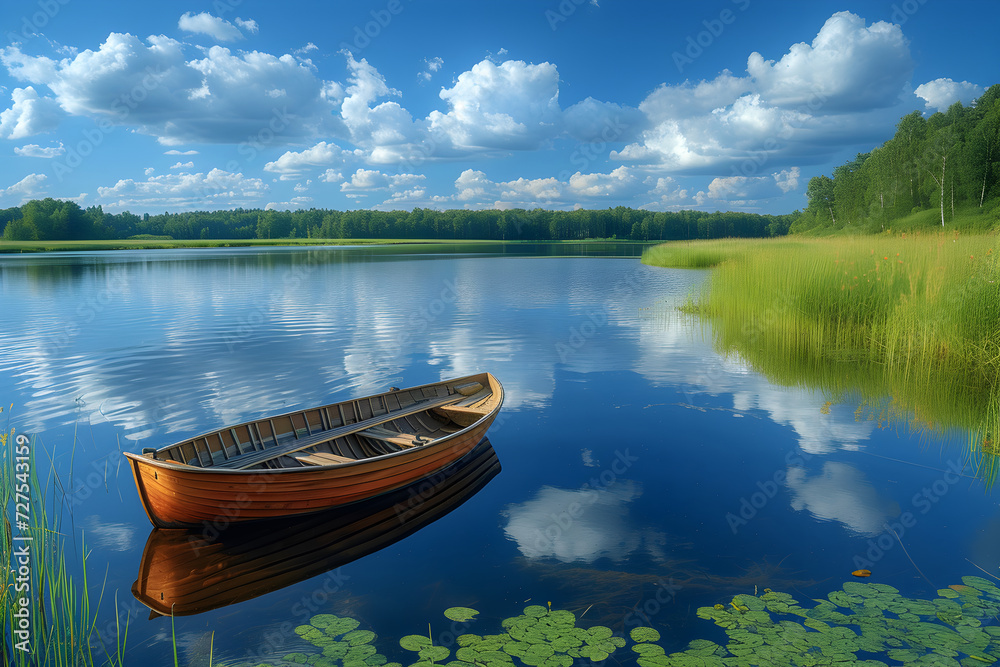 boat on the serene lake in the summer sky 3