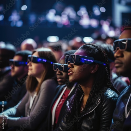People wearing 3d glasses at an event. Generative AI.