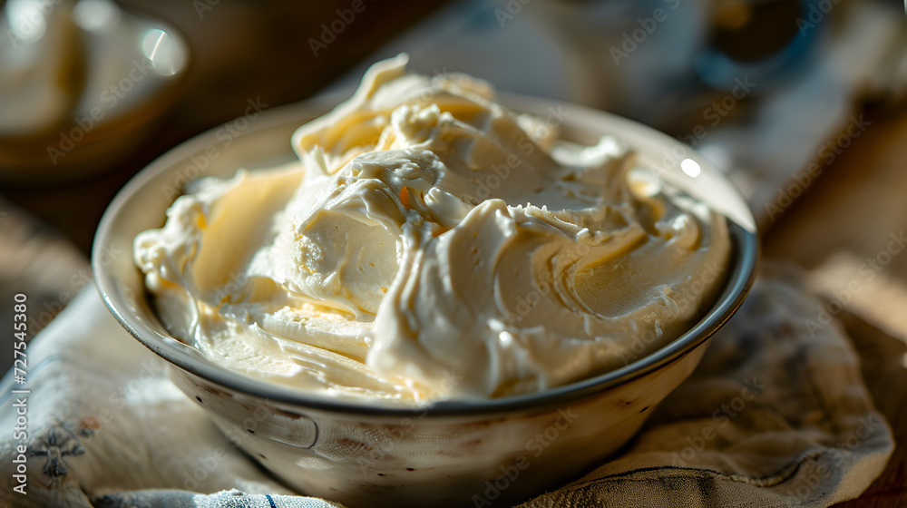 Creme brulee ice cream closeup on black background