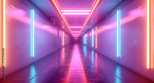 color lights glow on a bright hallway