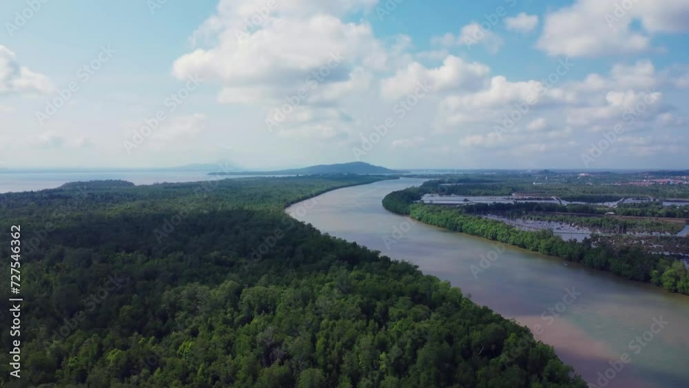Aerial view of Bird Island or pulau burng which is full of mangrove forests and surrounded by beautiful sea water Aerial view of Bird Island or pulau burng which is full of mangrove forests and surrounded by beautiful sea water