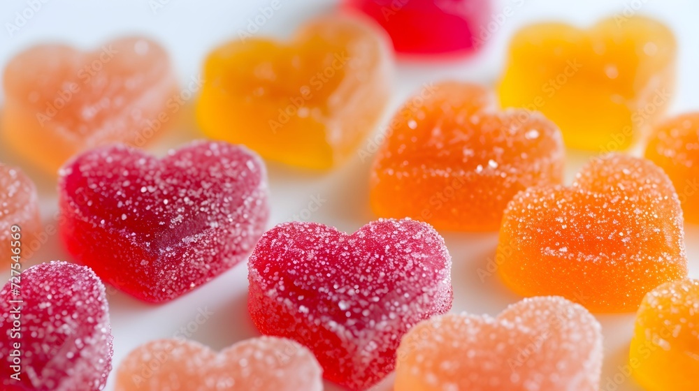 Sweet Delights - Gummy Jelly Hearts in Orange and Pink on a White Background Sweet Delights - Gummy Jelly Hearts in Orange and Pink on a White Background