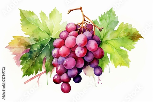 Illustration of grape and muscat in watercolor with leaf elements. Generative AI photo