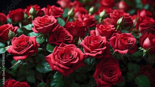 Intimate Close-Up of Vibrant Red Roses on a Dark Background Eliciting Love and Romance