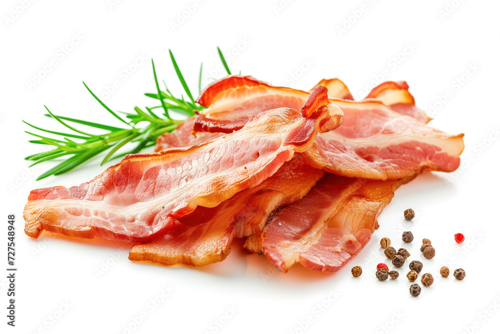 Crispy Cooked Bacon Strips Isolated on White