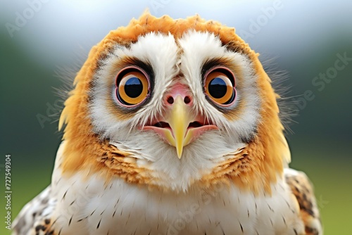 Fotografija Portrait of an owl with big eyes and yellow beak