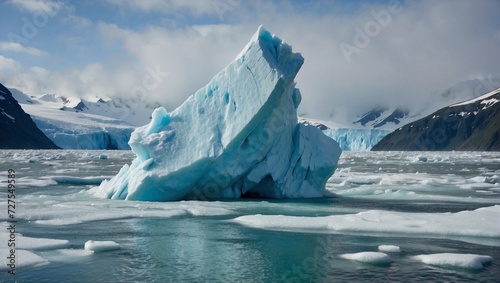 A glacier calving, with a massive ice block falling into the sea, creating a huge splash Generative AI