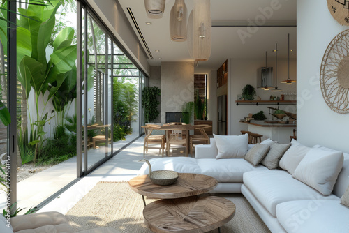 a modern house with big tropical garden
