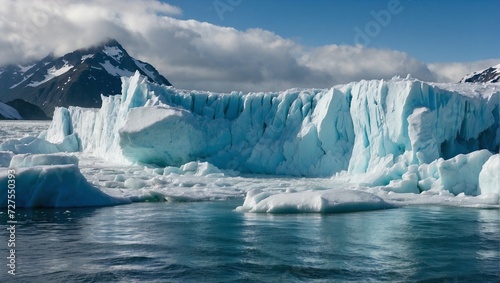 A glacier calving, with a massive ice block falling into the sea, creating a huge splash Generative AI