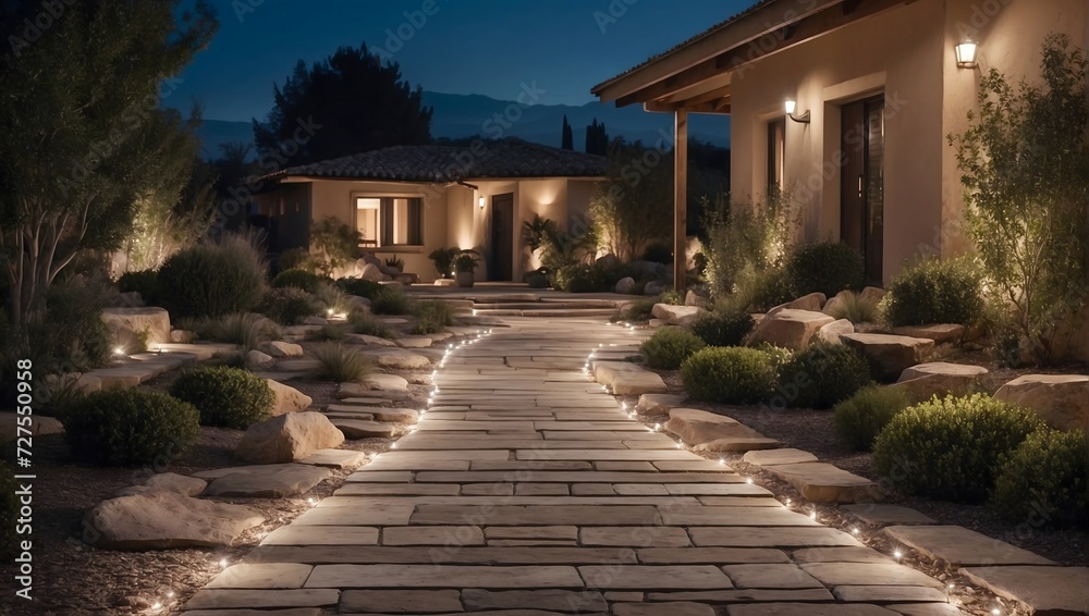 Contemporary Elegance: Illuminated Pathway Enhances Modern Landscaping Design at Residential House