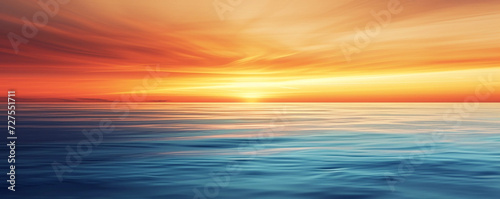 Background image of a light to dark gradient of a view of a beach, sea, light orange sky, and setting sun. 