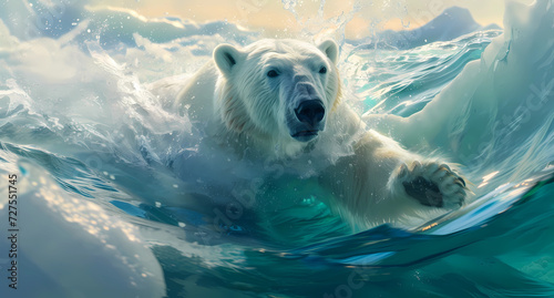 polar bear swims in ice cap photo