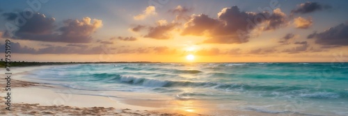 Golden Horizon: Captivating Sunset Over a Pristine White Sand Beach © Asayamrad