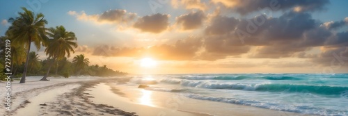 Golden Horizon: Captivating Sunset Over a Pristine White Sand Beach