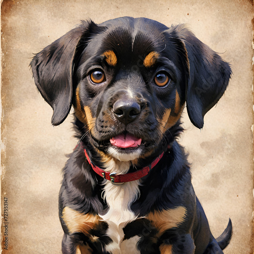 close-up portrait of a cute black dog on a light background