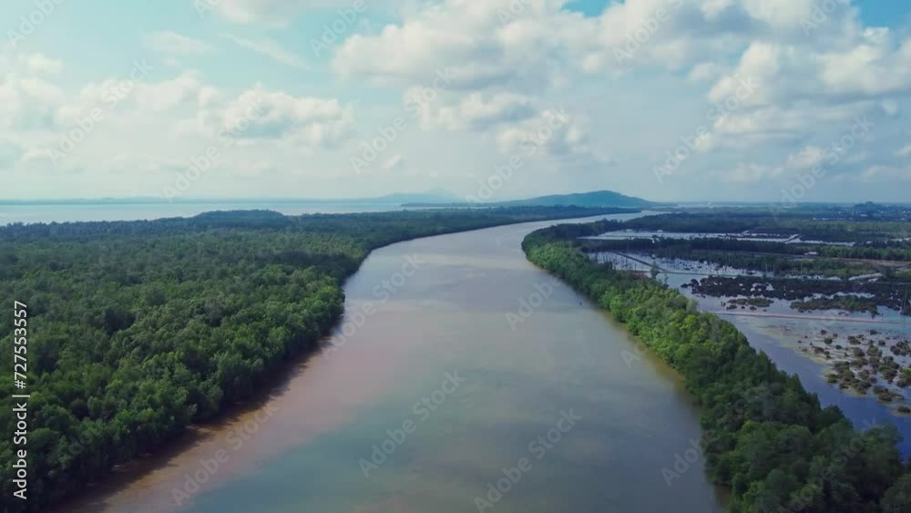 Aerial view of Bird Island or pulau burng which is full of mangrove forests and surrounded by beautiful sea water Aerial view of Bird Island or pulau burng which is full of mangrove forests and surrounded by beautiful sea water