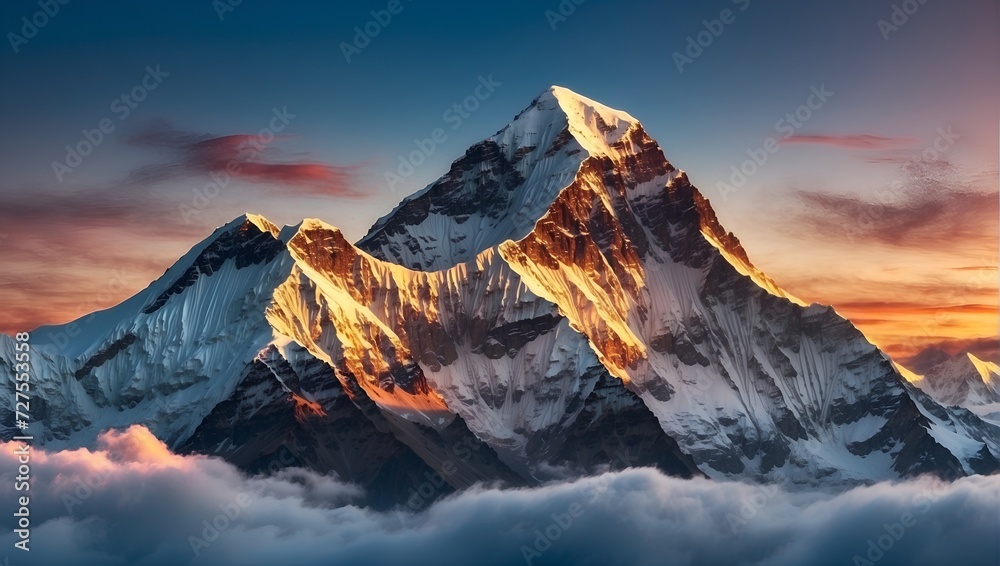 view of Mount Everest, with its snow-capped peak reaching towards the sky view of Mount Everest, with its snow-capped peak reaching towards the sky