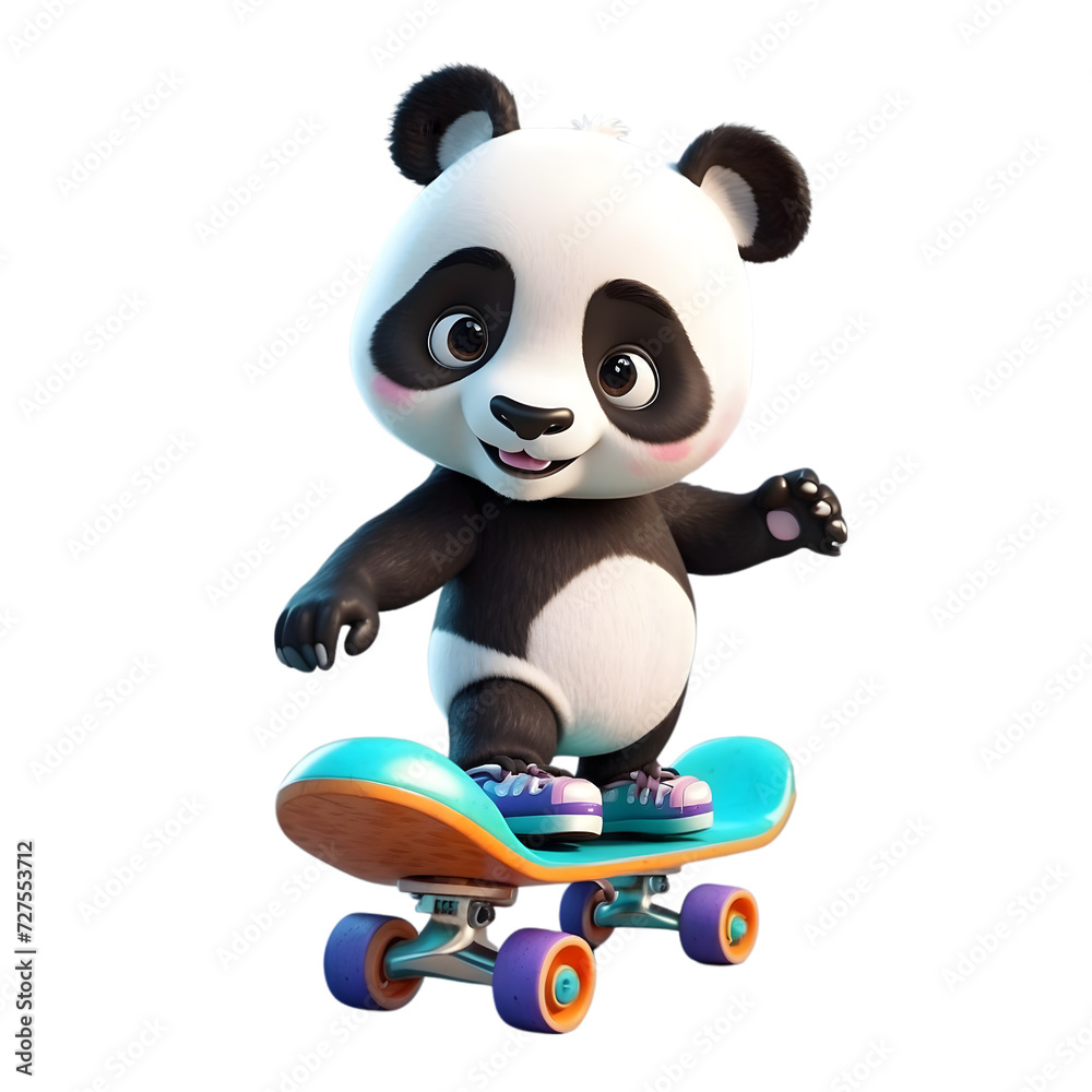 3d panda bear with a sunglasses and sketboard isolated with remove background 3d panda bear with a sunglasses and sketboard isolated with remove background