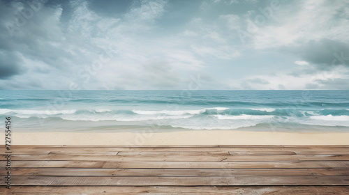 background of wooden planks overlooking the ocean with space for text