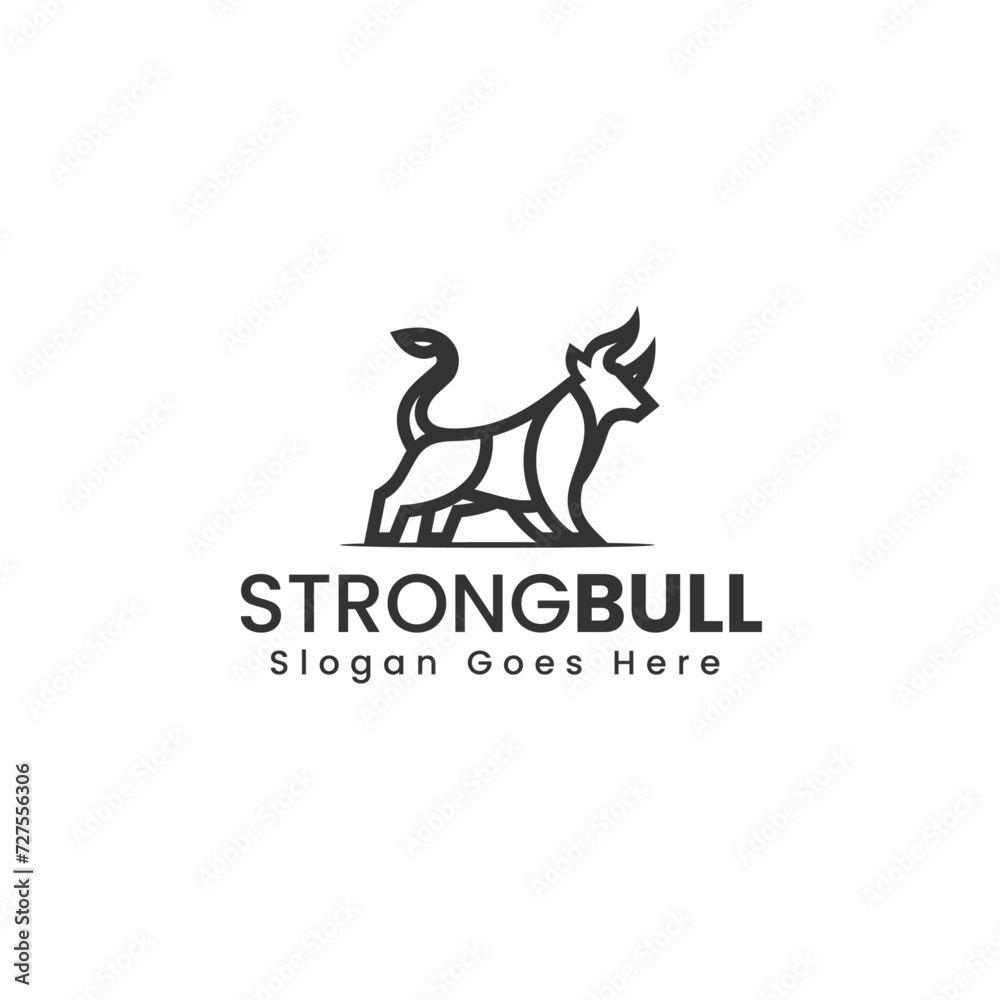 Vector Logo Illustration Strong Bull Line Art Style
