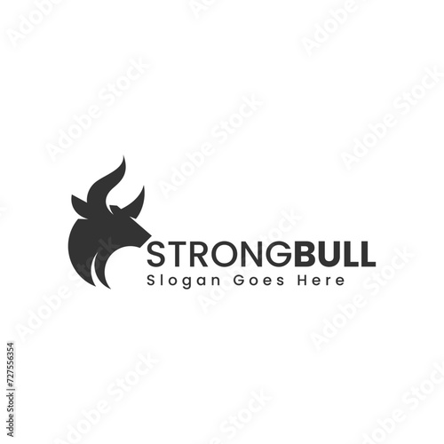 Vector Logo Illustration Strong Bull Silhouette Style