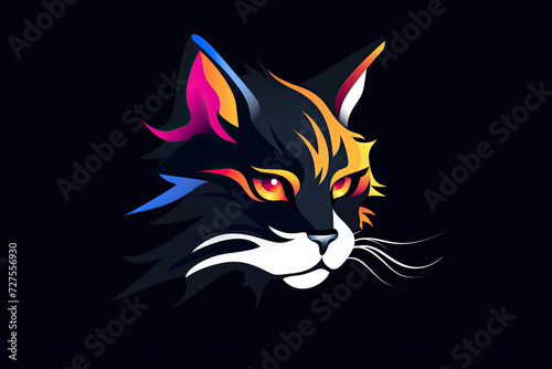 cat head cartoon, white black background 