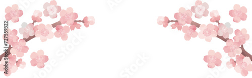 バナー 春 フレーム 桜 さくら 花 お花見 水彩 イラスト 背景 コピースペース AI生成画像