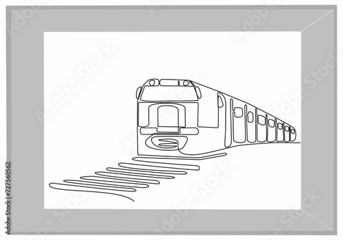Draw one continuous line. Modern high-speed passenger commuter train. Vector illustration