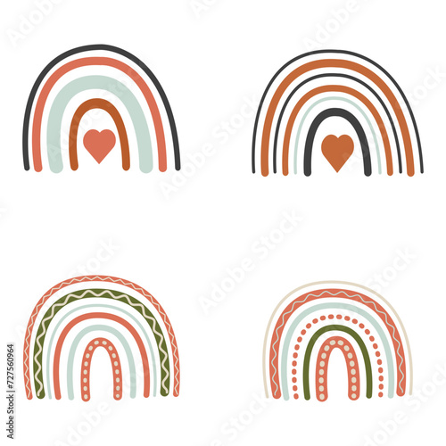 Hand Drawn Rainbow Boho. Scandinavian Design Style. Vector Illustration Set