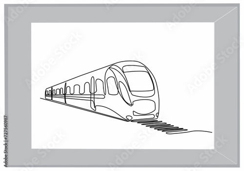 Draw one continuous line. Modern high-speed passenger commuter train. Vector illustration