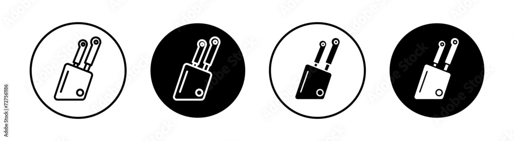 Kitchen knife block vector line icon illustration. - obrazy, fototapety, plakaty 