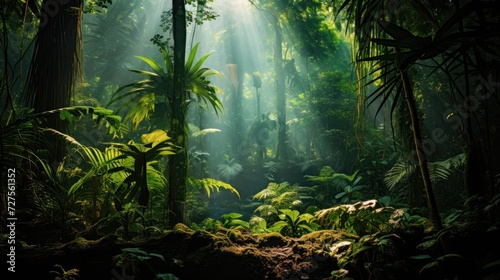 Gorgeous Scenery of a Green Tropical Forest with a River in the Center