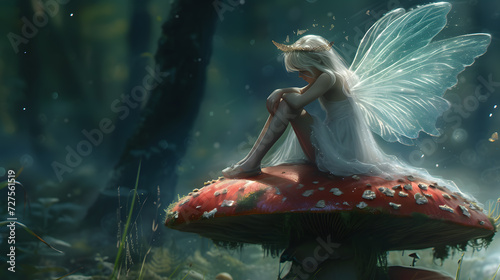 Wallpaper Mural A fairy sitting on a mushroom, her wings fluttering in the breeze. Torontodigital.ca