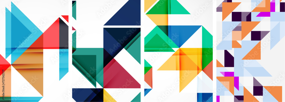 Triangle poster geometric background set Triangle poster geometric background set