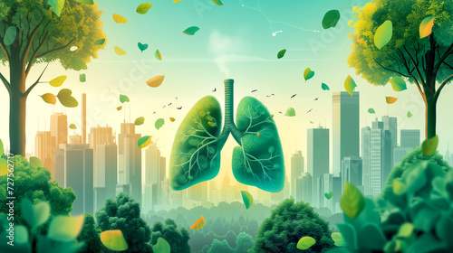 Green lungs - environmental protection concept - surreal illustration.