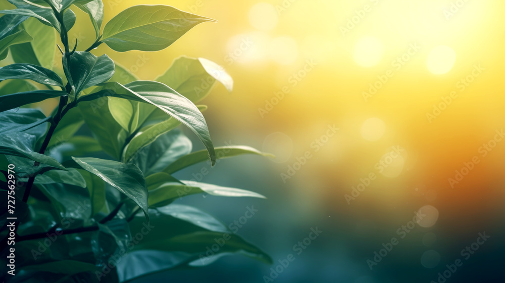 Green leaves illuminated by the morning sun - spring summer nature.