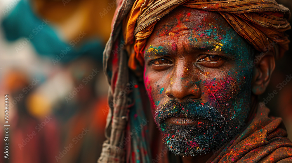 head short Holi festival of colors in India and Nepal