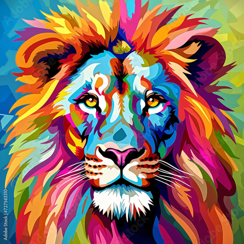 creative colorful lion poortrait, pop art